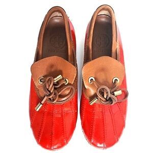 Tory Burch Matthew Red/Tan Dock Rain Shoe Sz 6M/36
